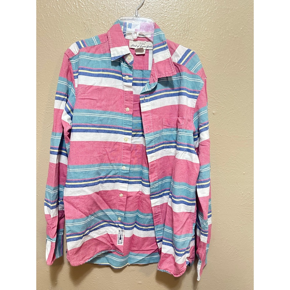 L.O.G.G. Mens‎ Striped Button Down Shirt Long Sleeve Pink Blue White Casual